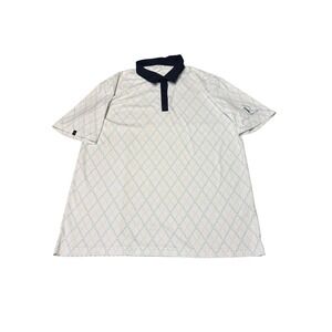 Swannies Renditions Mens Golf Polo Shirt XL White Blue Argyle Floral Performance